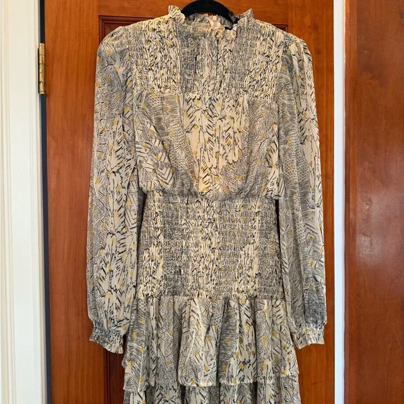 Aqua Polka Dot Long Sleeve Print Smocked Dress - Picture 2 of 3